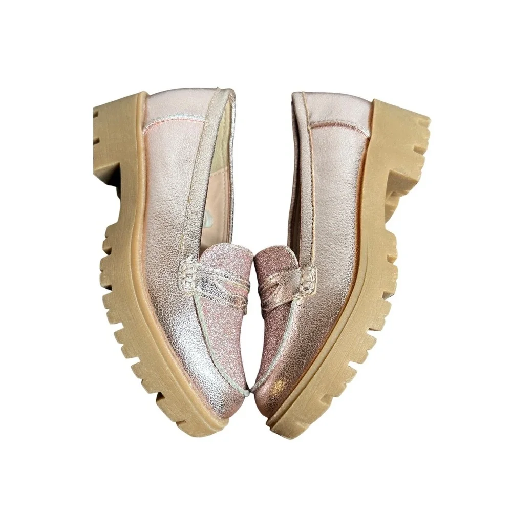 Jellypop‎ Toddler Side Step Rose Gold Metallic Glitter Chunky Penny Loafers 12M